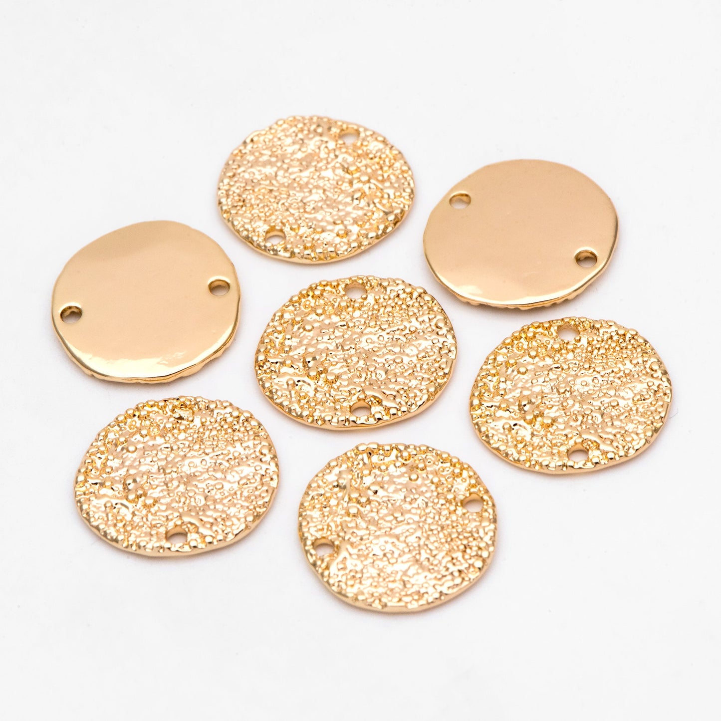10pcs Gold/ Silver Round Rough Disc Connectors 16mm, Gold/ Rhodium plated Brass Coin Disk Charms (GB-1422-B)