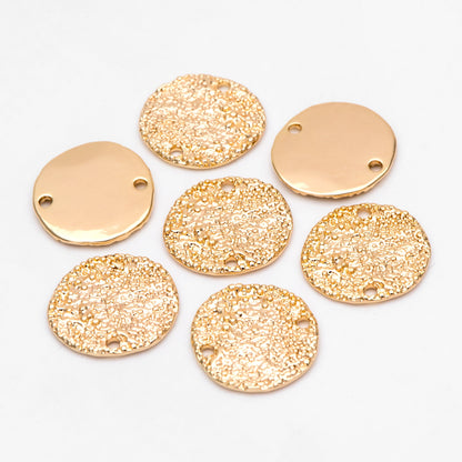 10pcs Gold/ Silver Round Rough Disc Connectors 16mm, Gold/ Rhodium plated Brass Coin Disk Charms (GB-1422-B)