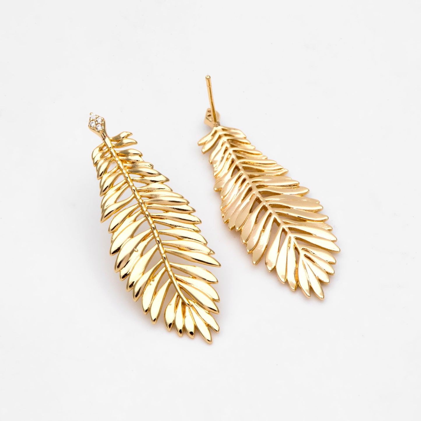 4pcs CZ pave Gold Leaf Ear Posts, Dainty Feather Earrings, Jewelry Making, Diy Material, Jewelry Supplies (GB-3172)