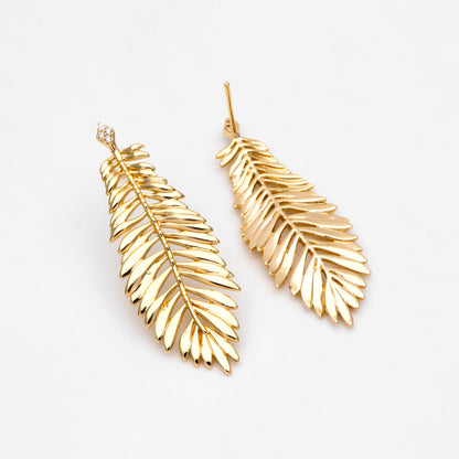 4pcs CZ pave Gold Leaf Ear Posts, Dainty Feather Earrings, Jewelry Making, Diy Material, Jewelry Supplies (GB-3172)