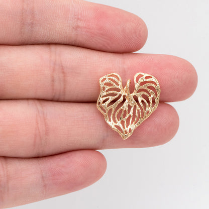 10pcs Gold Heart Leaf Earring With Loop, Filigree Earring, Earring Supplies (GB-3174)