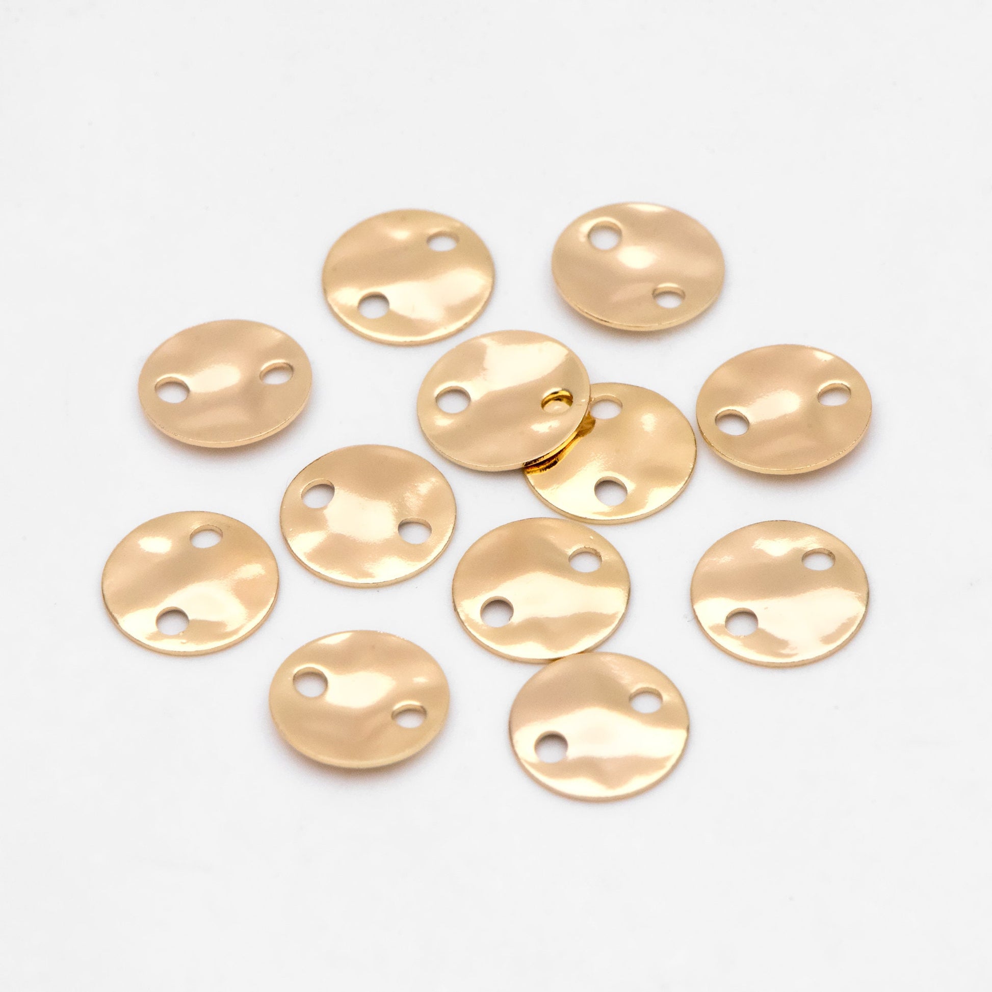20pcs Gold Round Hammered Disc Connectors 8mm, Gold plated Brass Coin Disk Charms (GB-3176)
