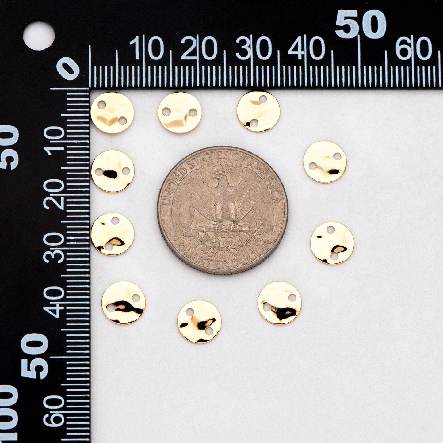 20pcs Gold Round Hammered Disc Connectors 8mm, Gold plated Brass Coin Disk Charms (GB-3176)