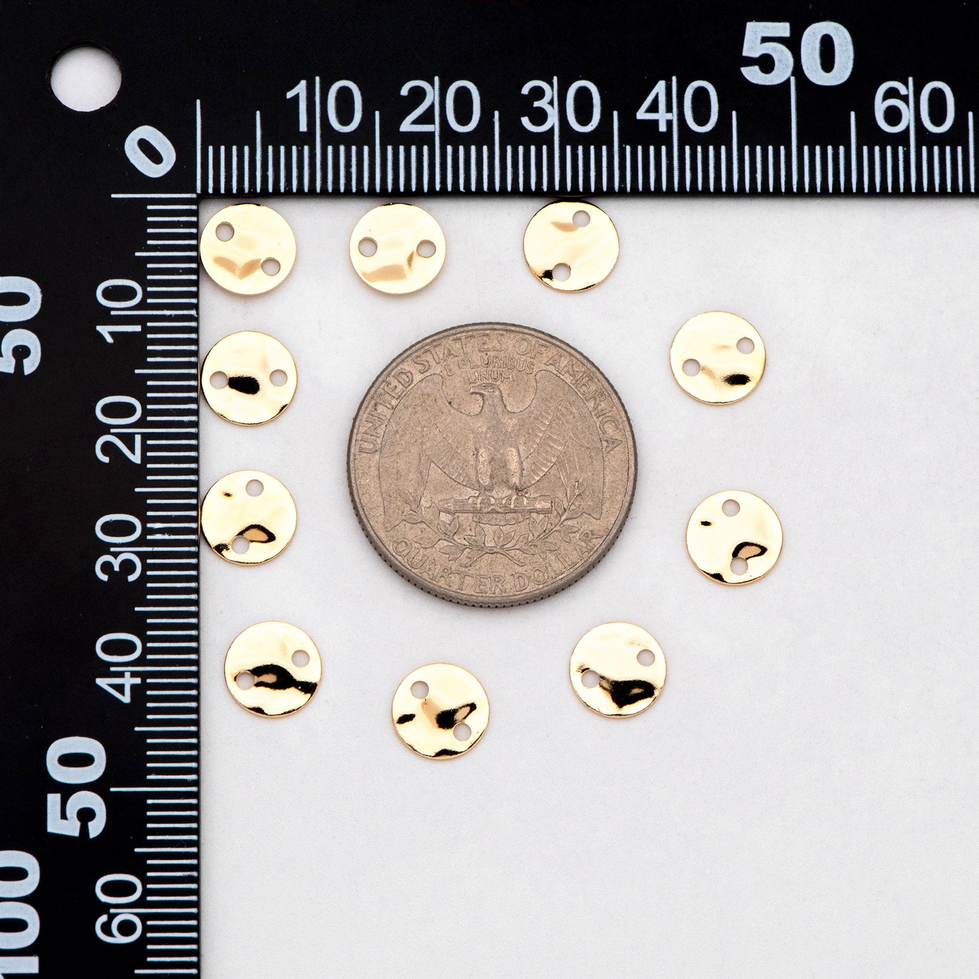 20pcs Gold Round Hammered Disc Connectors 8mm, Gold plated Brass Coin Disk Charms (GB-3176)