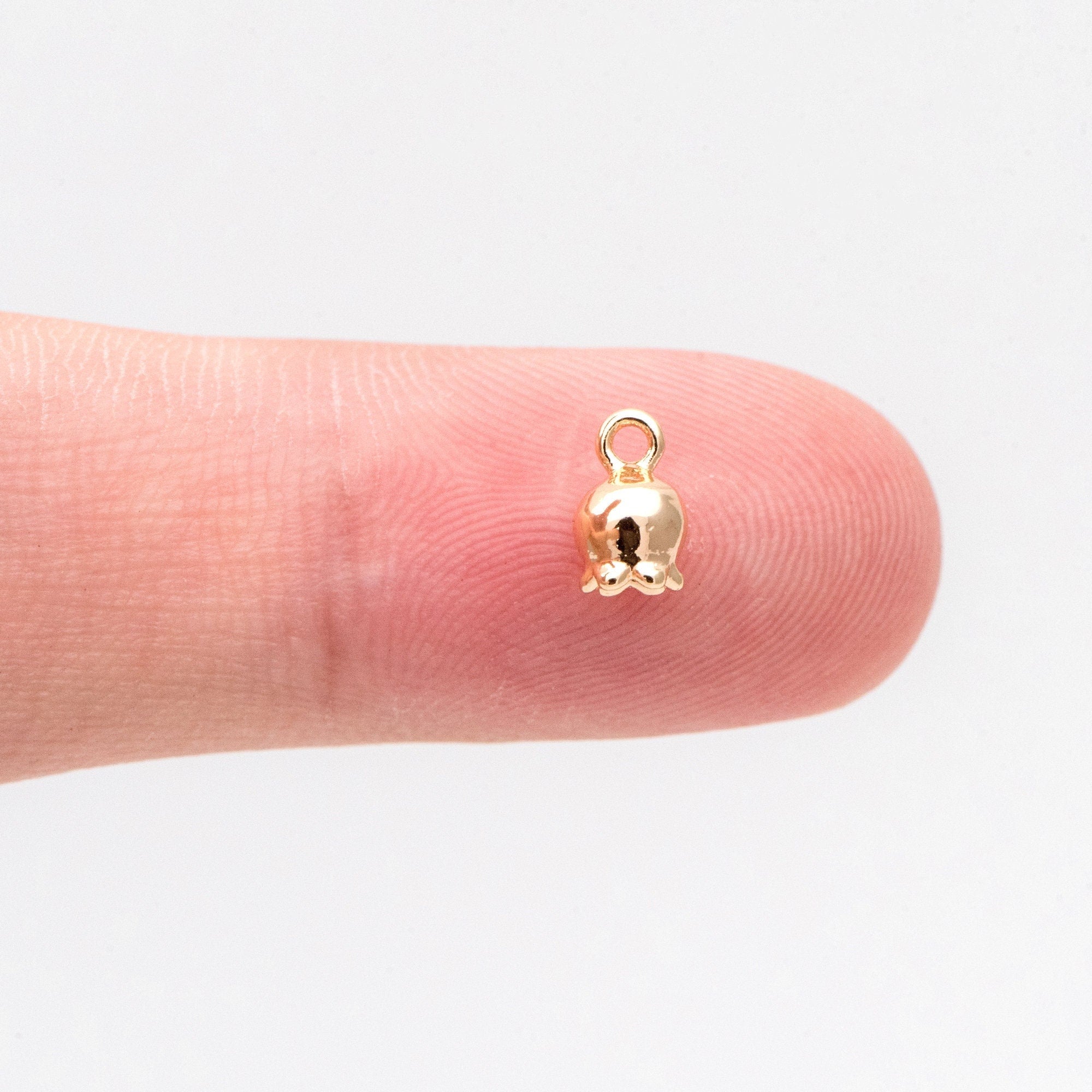 10pcs Tiny Flower Charm, Real Gold plated Brass, Flower Bud Charms (GB-3799-4)