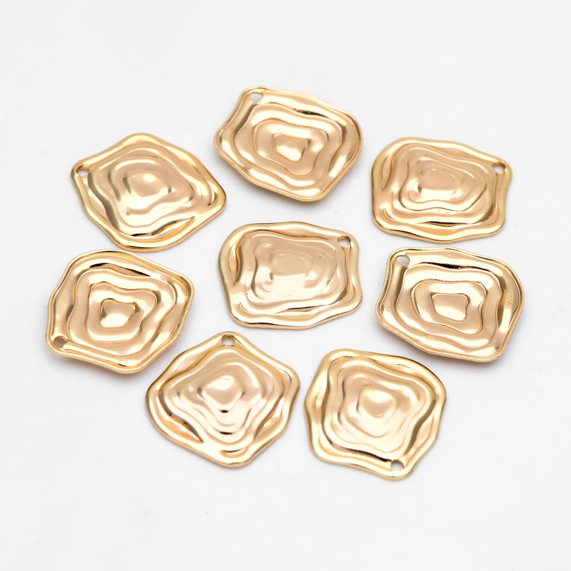10pcs Gold Wavy Disc Charms, 18K Gold plated Brass, Irregular Rhombus Pendants (GB-1404-A)