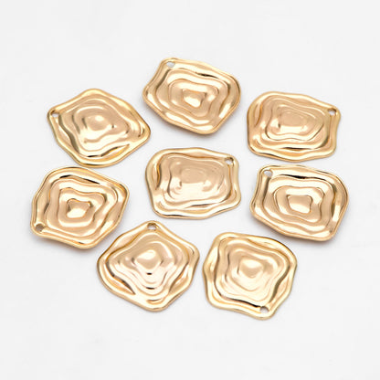 10pcs Gold Wavy Disc Charms, 18K Gold plated Brass, Irregular Rhombus Pendants (GB-1404-A)