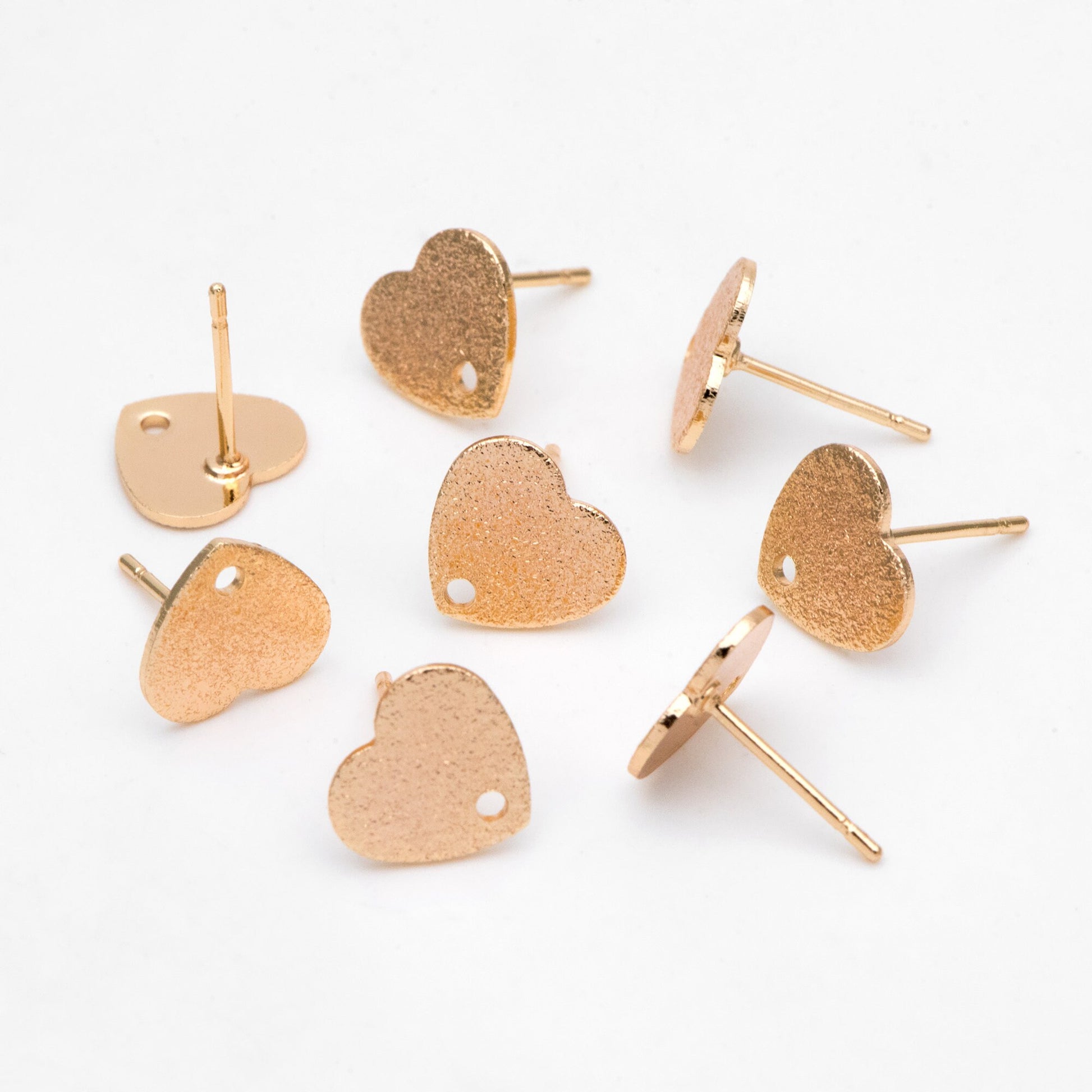 10pcs Gold Rough Heart Ear Posts, Real Gold plated Brass, Geometric Earring Studs (GB-3140)