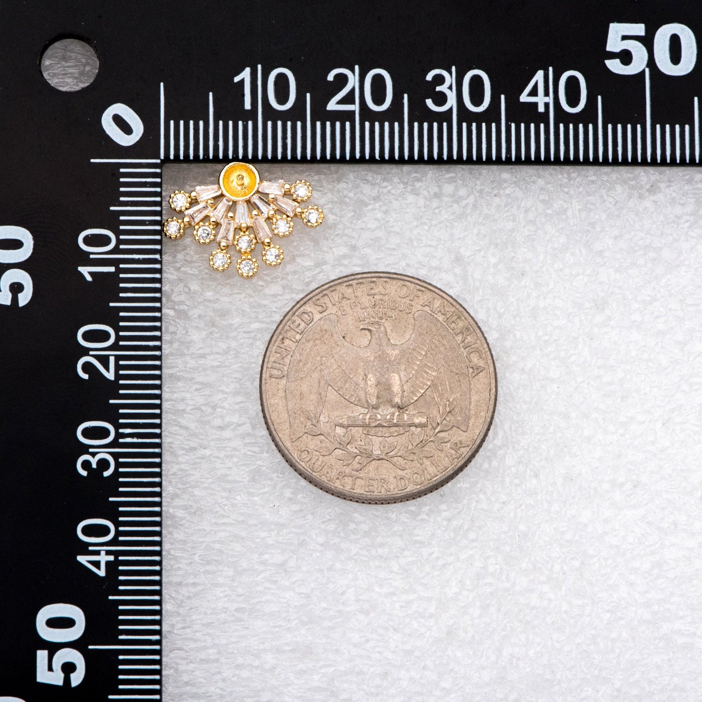 4pcs Gold CZ Pave Flower Earring 17x12mm, Pearl Peg Earring Mounts,Half Drilled Pearl Post Earring Settings (#GB-3148)