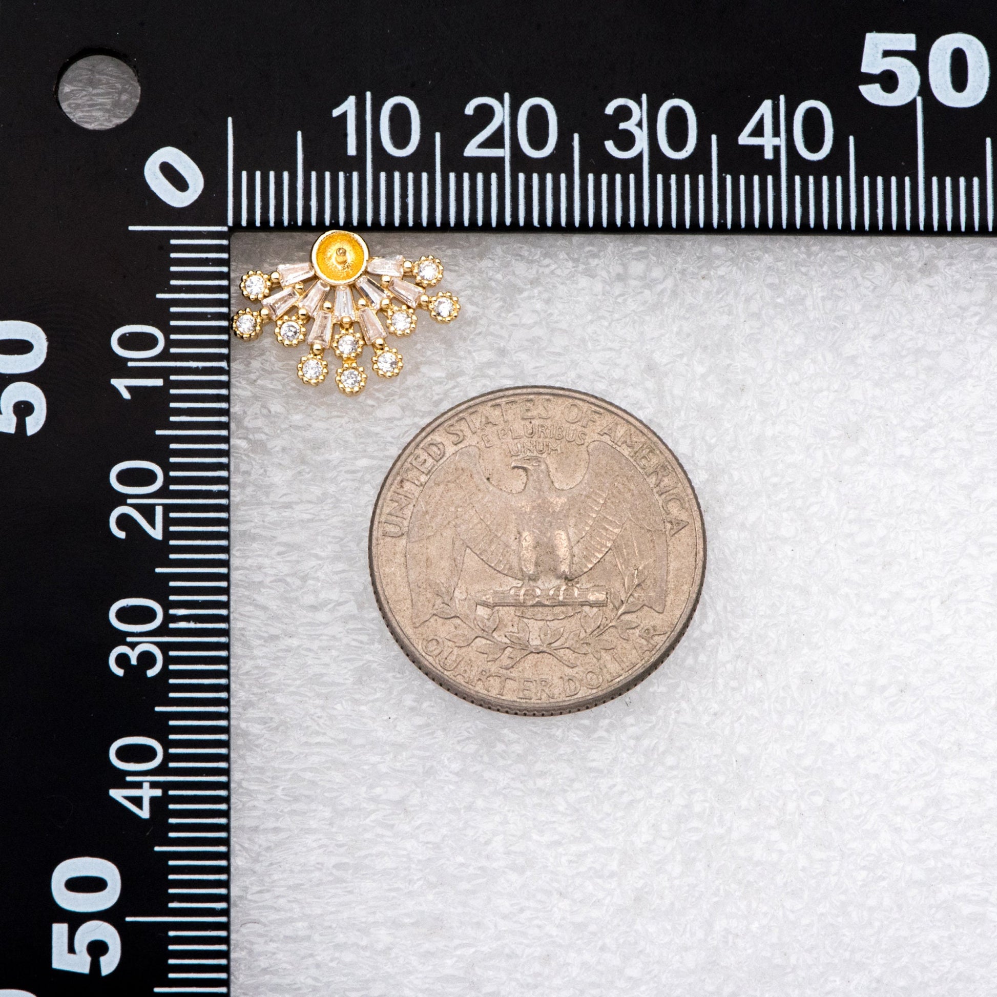 4pcs Gold CZ Pave Flower Earring 17x12mm, Pearl Peg Earring Mounts,Half Drilled Pearl Post Earring Settings (#GB-3148)