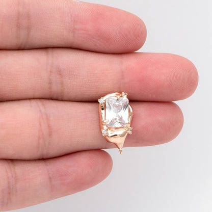 4pcs Gold Irregularity Stud Earrings, CZ Pave Ear Posts 19x11mm, Gold plated Brass Earring Findings (GB-3152)