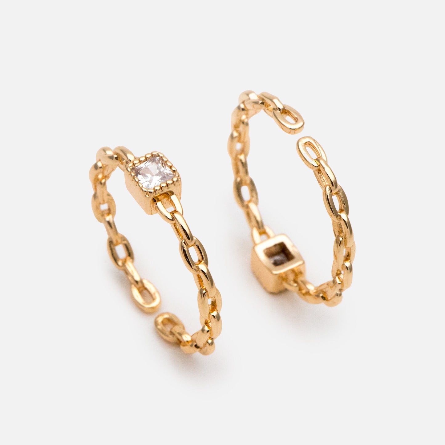 4pcs Gold CZ Pave Chain rings, Finger Ring, Everyday Ring, Fashion Rings, Dainty Rings, Adjustable Ring (#GB-3160)