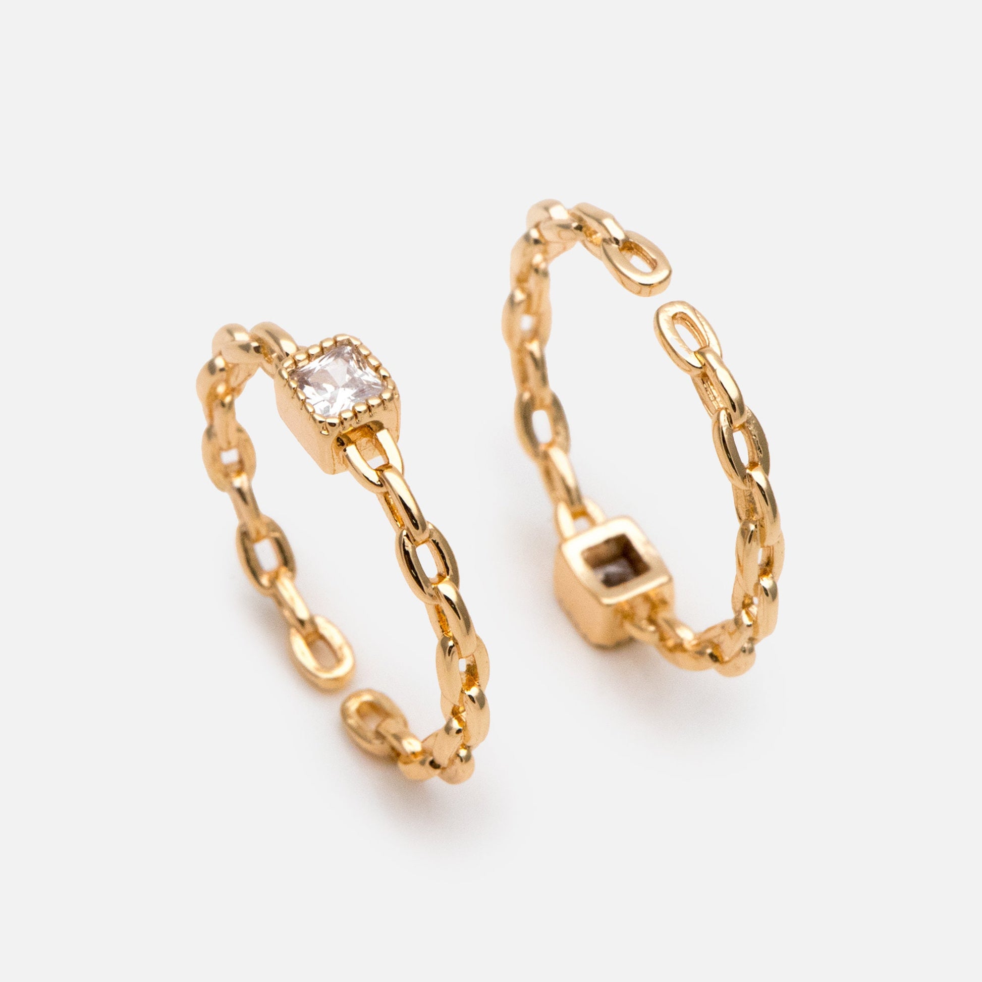 4pcs Gold CZ Pave Chain rings, Finger Ring, Everyday Ring, Fashion Rings, Dainty Rings, Adjustable Ring (#JZ-015-B)