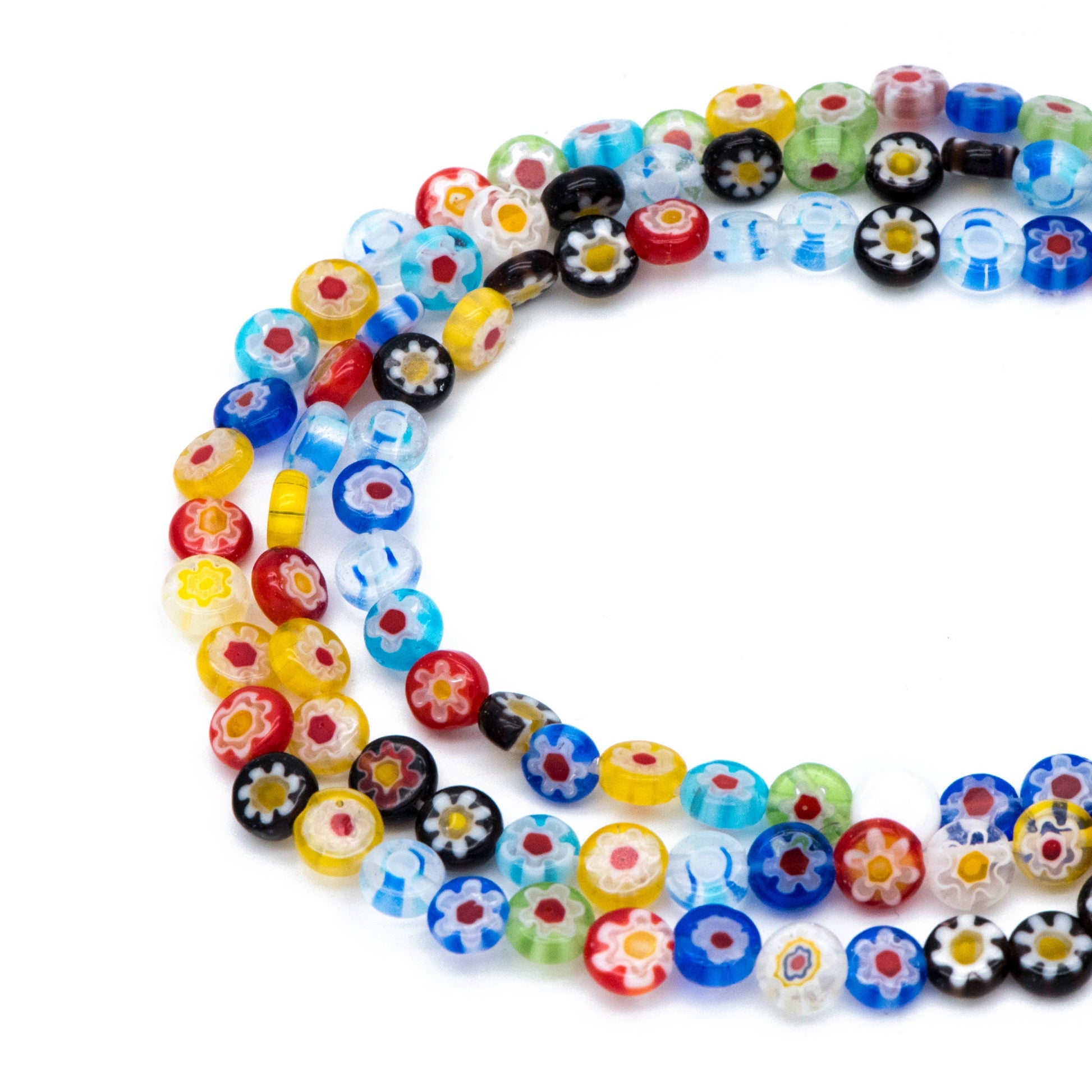 6-7mm Mix Color Flat Round Beads, Lampwork Glass Beads - (LL-53)/ 60Pcs