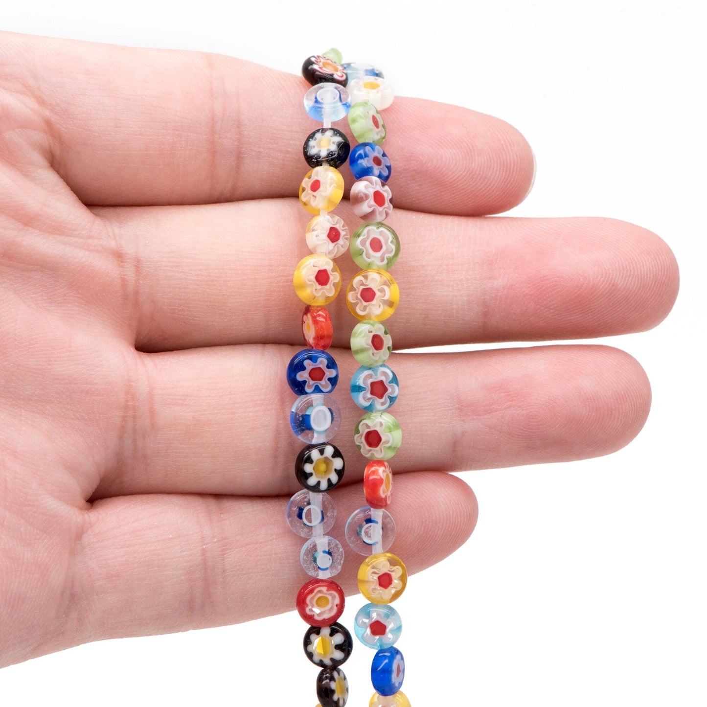 6-7mm Mix Color Flat Round Beads, Lampwork Glass Beads - (LL-53)/ 60Pcs