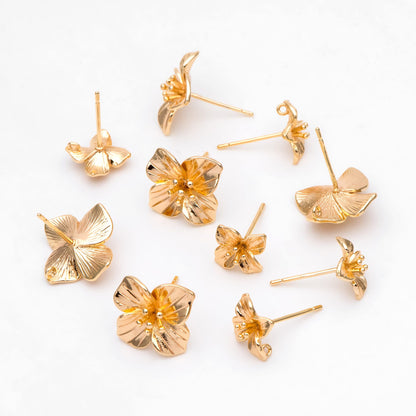 10pcs Gold/ Silver Flower Earring Post with Loop, 10mm/ 15mm, Floral Stud Earrings (GB-3155)