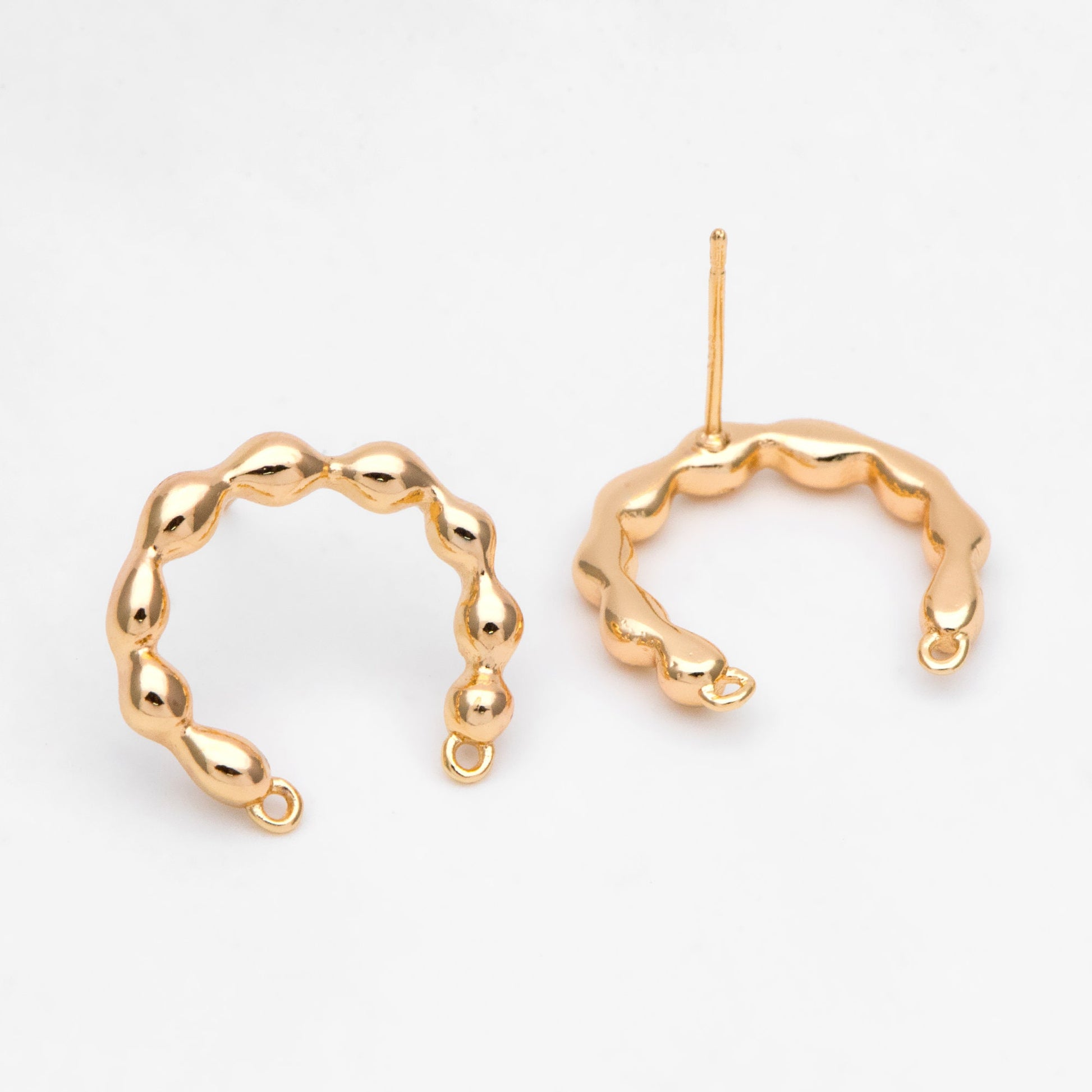 10pcs Gold U-Shaped Earring with Loops, 18K Gold plated Brass Stud Earring (GB-3226)