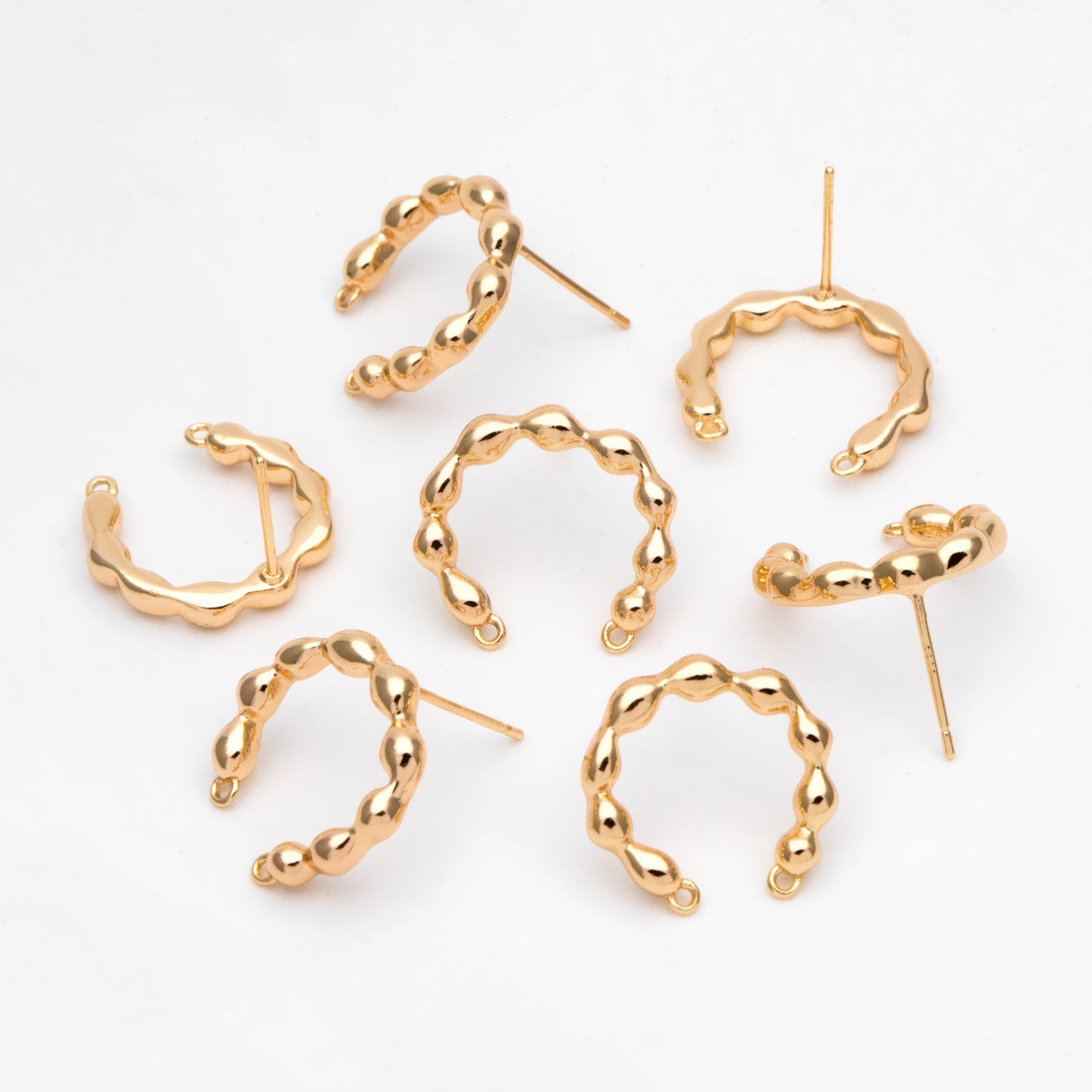 10pcs Gold U-Shaped Earring with Loops, 18K Gold plated Brass Stud Earring (GB-3226)