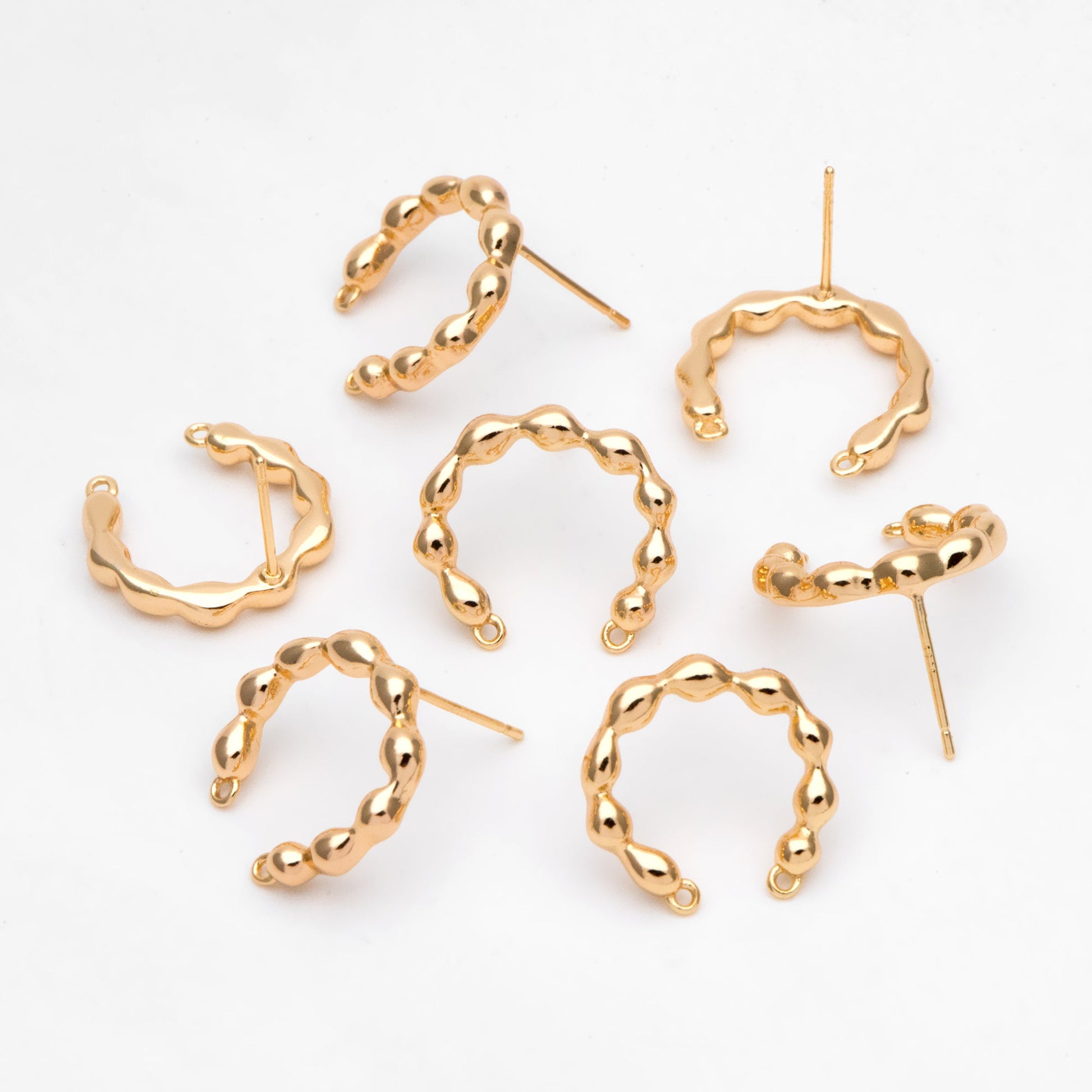 10pcs Gold U-Shaped Earring with Loops, 18K Gold plated Brass Stud Earring (GB-3226)
