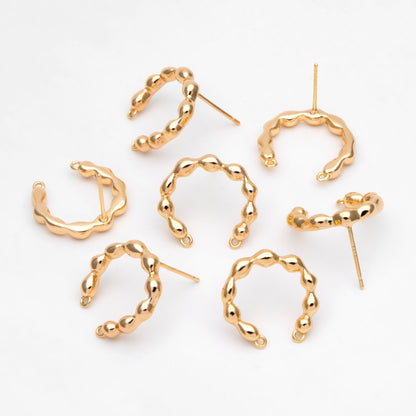 10pcs Gold U-Shaped Earring with Loops, 18K Gold plated Brass Stud Earring (GB-3226)