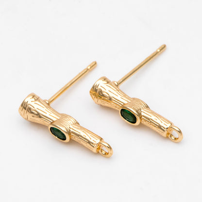 10pcs CZ Pave Bar Earring Studs 16mm, Gold Ear Findings, Stick Earrings (#GB-3228)