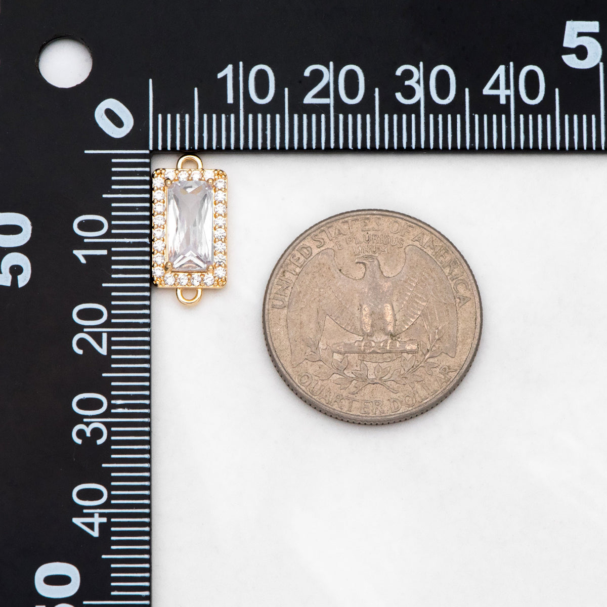 4pcs CZ pave Gold Rectangle Charms, 17x8mm, 18K Gold plated Brass Geometric Connectors (GB-3231-D)
