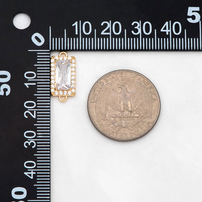 4pcs CZ pave Gold Rectangle Charms, 17x8mm, 18K Gold plated Brass Geometric Connectors (GB-3231-D)