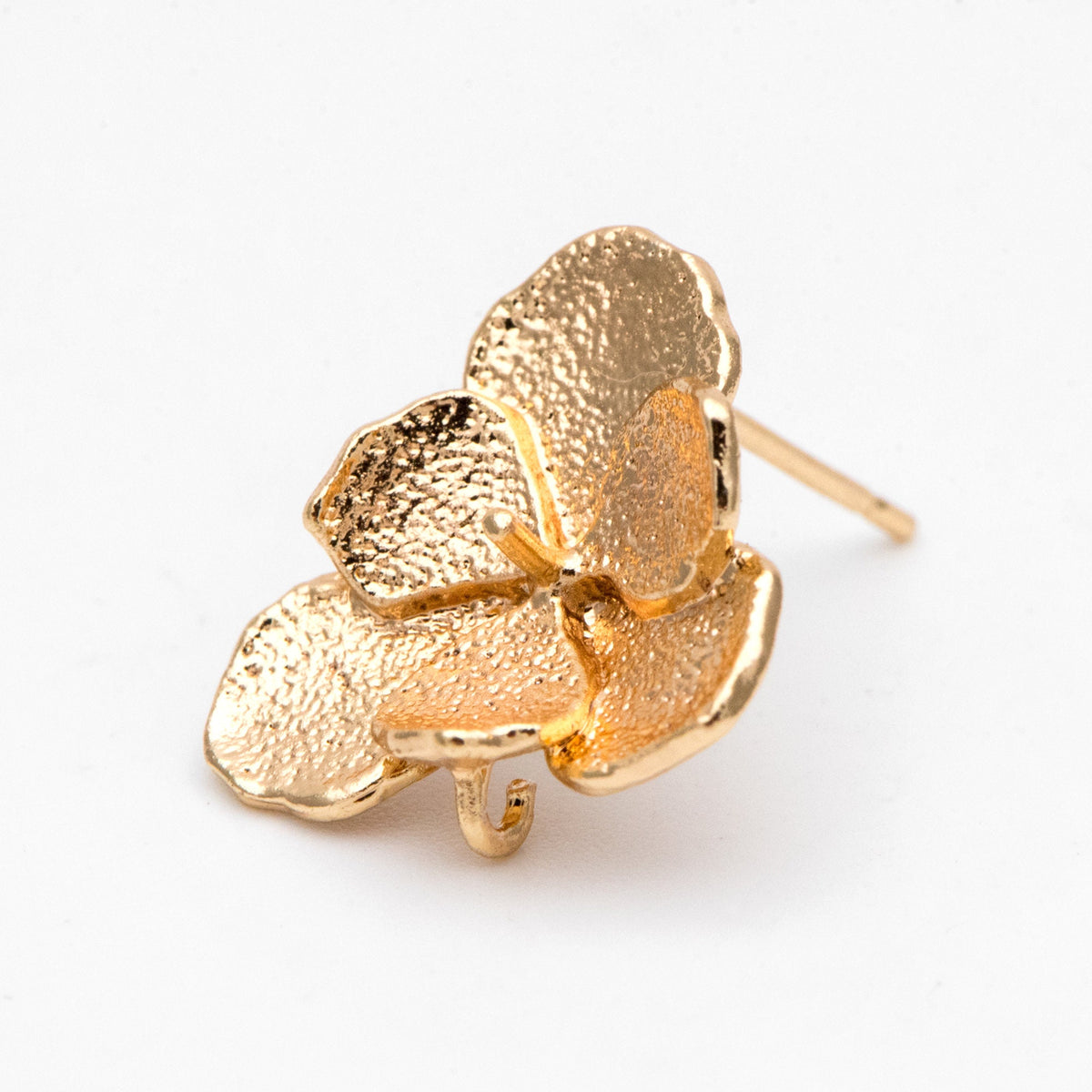 10pcs Gold Rough Flower Ear Posts 15x15mm, Pearl Peg Earring Mounts, Foral Stud Earrings with Peg (GB-3212)