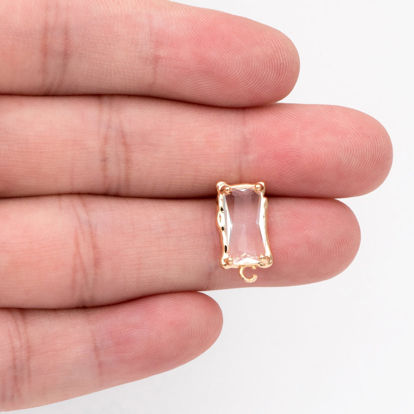 4pcs Glass Pave Rectangle Earring Studs, 18K Gold plated Brass Ear Posts, Geometric Earring Findings (#GB-3216)