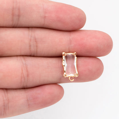 4pcs Glass Pave Rectangle Earring Studs, 18K Gold plated Brass Ear Posts, Geometric Earring Findings (#GB-3216)
