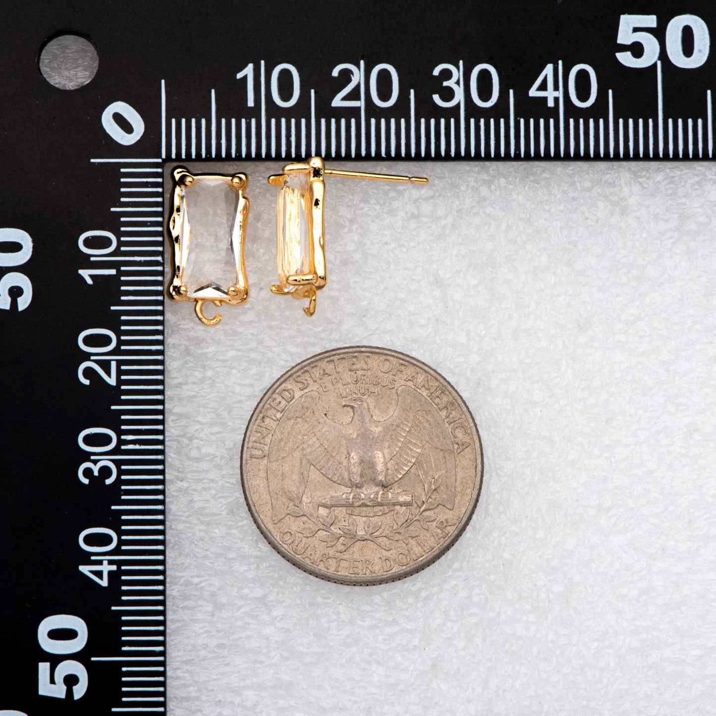 4pcs Glass Pave Rectangle Earring Studs, 18K Gold plated Brass Ear Posts, Geometric Earring Findings (#GB-3216)