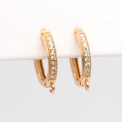 4pcs CZ Pave Hoop Earrings, Round Leverback Ear Hooks, 18K Gold/ Rhodium plated Brass, Earring Component Findings (GB-3217)