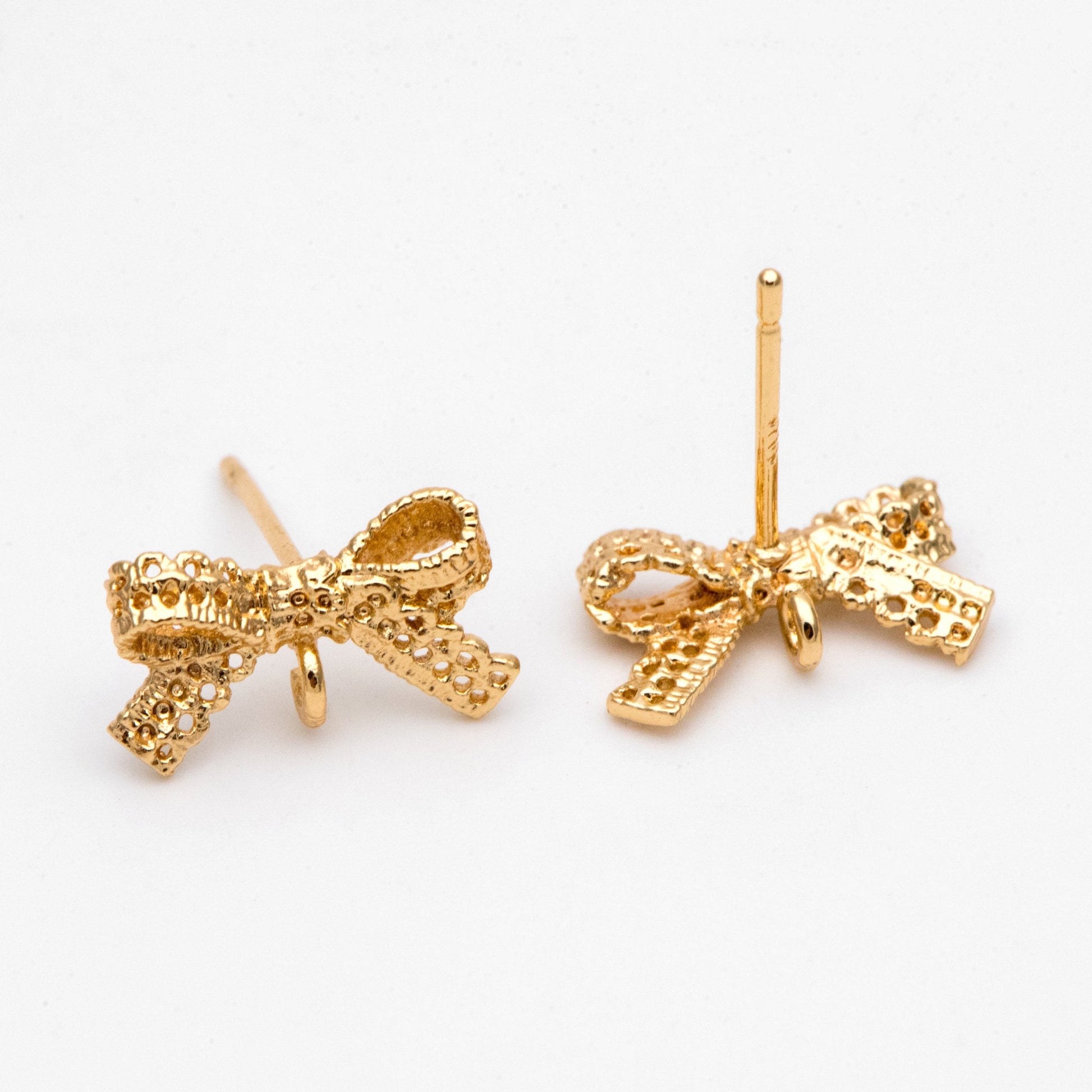 10pcs Gold plated Brass Bow Knot Earring with Loop 13x8mm, Bowknot Stud Earrings (GB-3219)