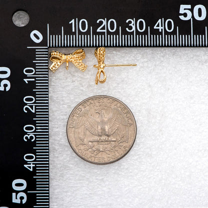 4pcs Gold plated Brass Bow Knot Earring with Loop 13x8mm, Bowknot Stud Earrings (GB-747-A)