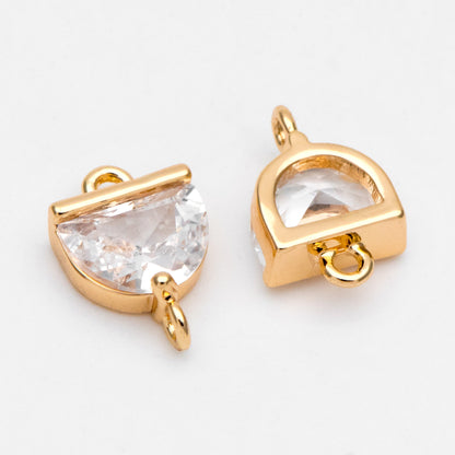 4pcs CZ Pave Gold Half Round Connectors, Gold plated Brass Semicircle Link Charms (GB-3220)