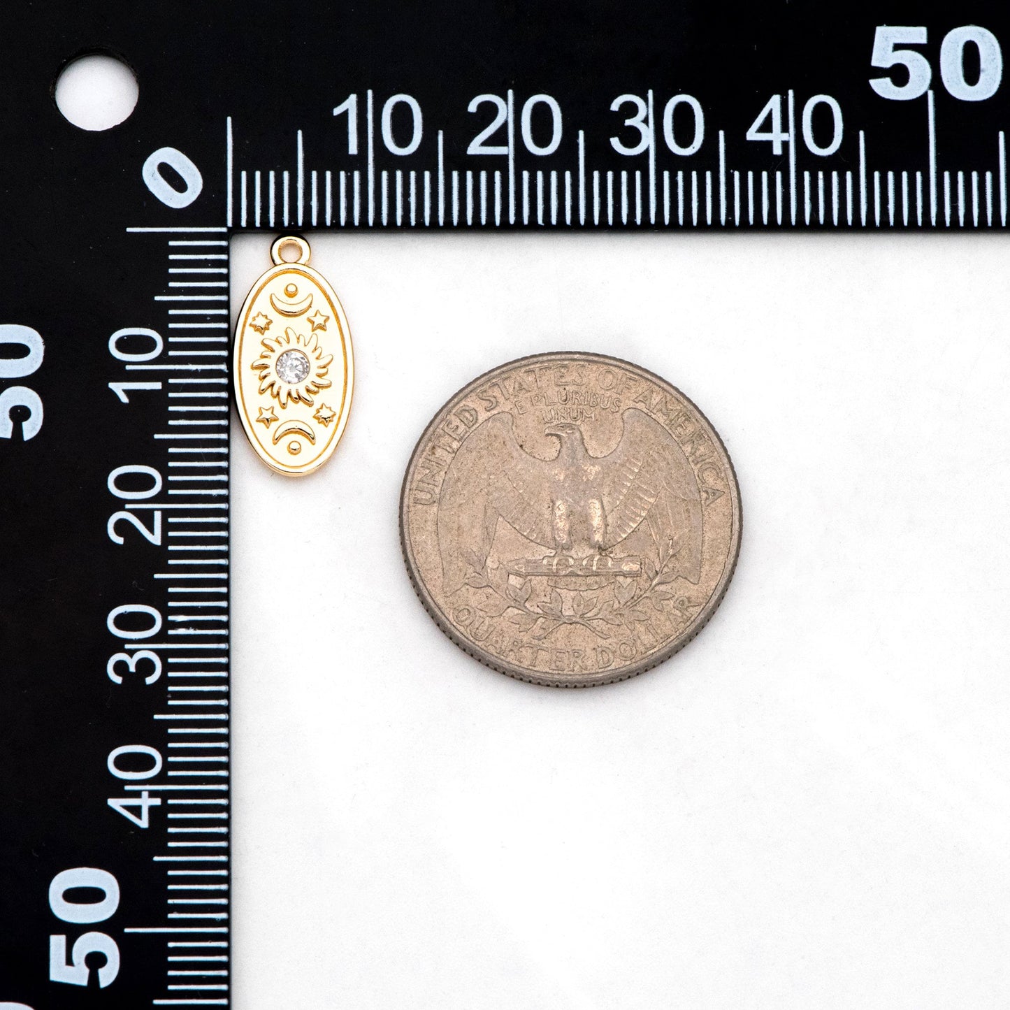 4pcs CZ Pave Gold Oval Charms, Sun Moon and Star Pendants (GB-3222)