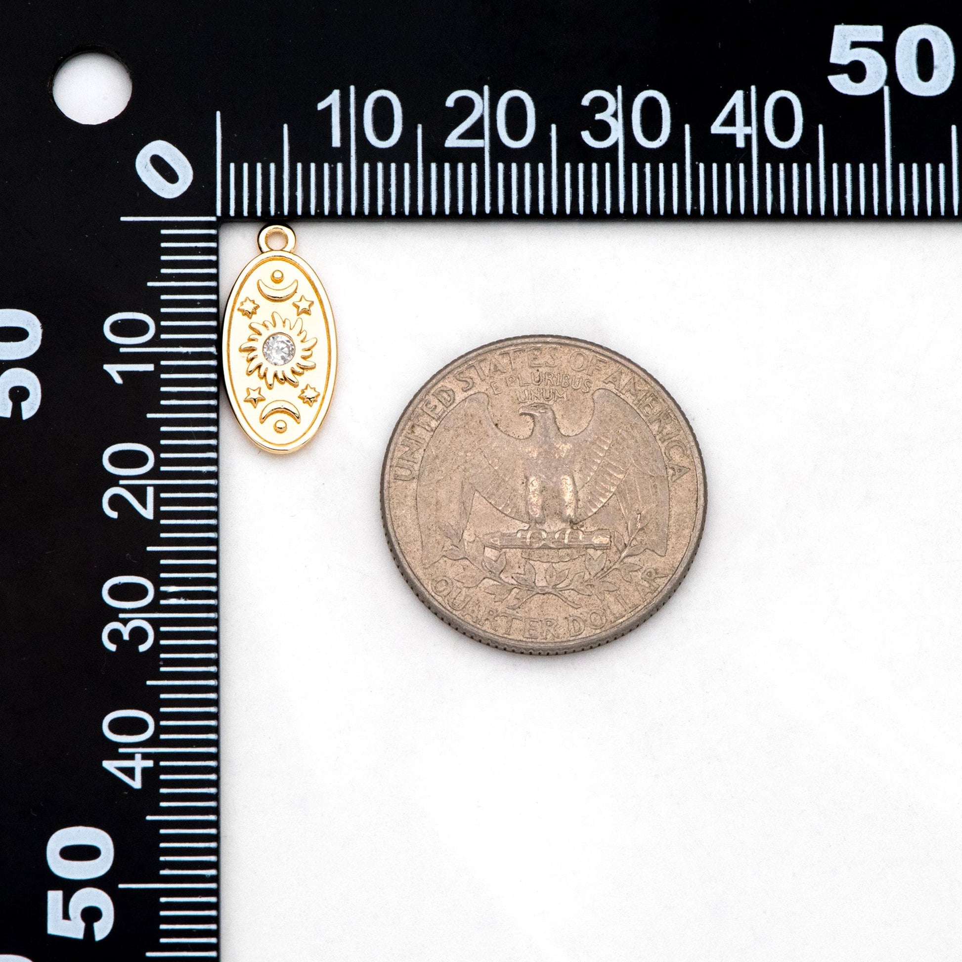 4pcs CZ Pave Gold Oval Charms, Sun Moon and Star Pendants (GB-3222)