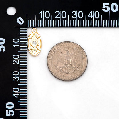 4pcs CZ Pave Gold Oval Charms, Sun Moon and Star Pendants (GB-3222)