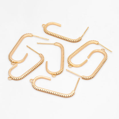 4pcs CZ pave Gold Bar Stud Earring with Loop, Gold Plated Brass Ear post Findings (GB-3233)