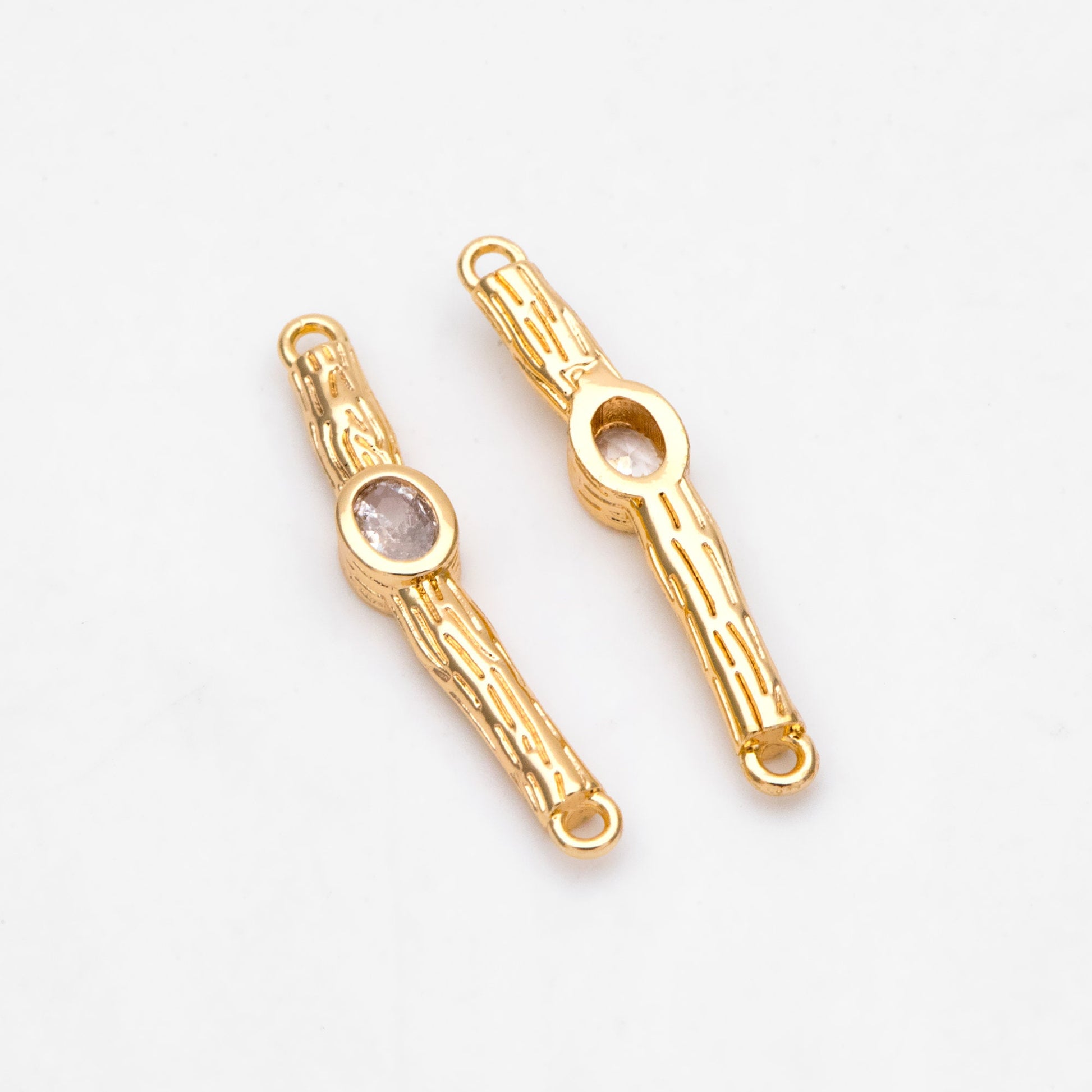 10pcs CZ Pave Bar Connector 27mm, Real Gold plated Brass, Cubic Zirconia Stick Charms (GB-3234)