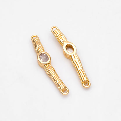 10pcs CZ Pave Bar Connector 27mm, Real Gold plated Brass, Cubic Zirconia Stick Charms (GB-3234)