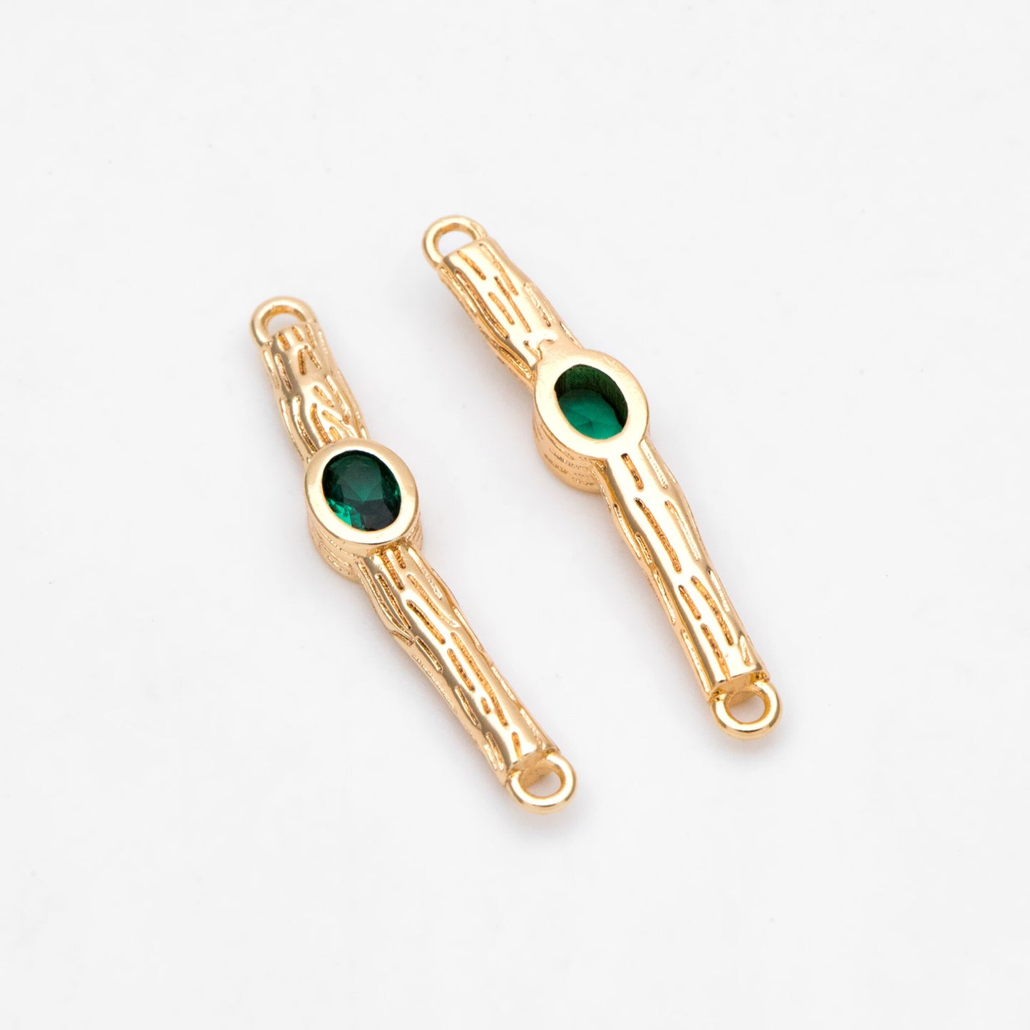 10pcs CZ Pave Bar Connector 27mm, Real Gold plated Brass, Cubic Zirconia Stick Charms (GB-3234)