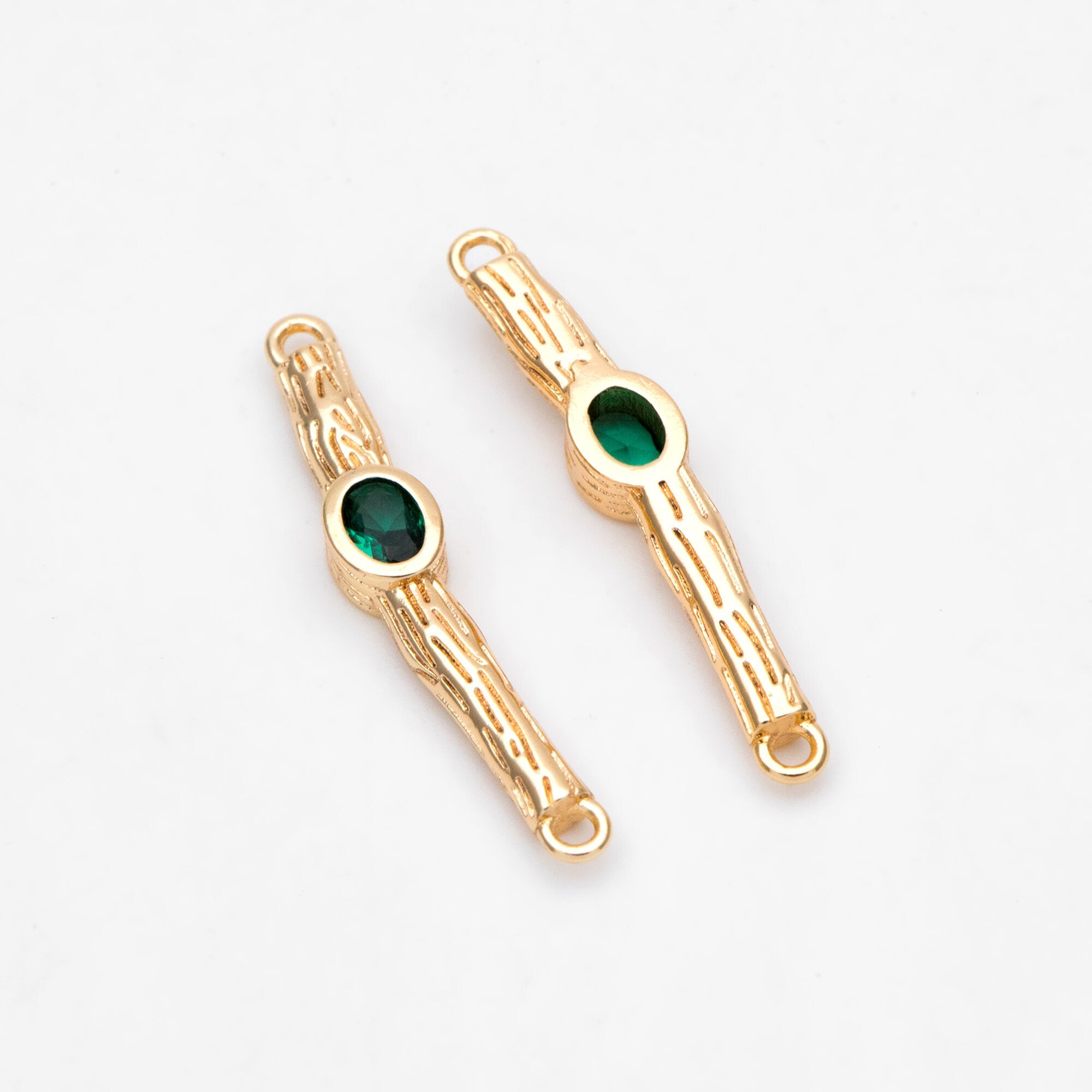 10pcs CZ Pave Bar Connector 27mm, Real Gold plated Brass, Cubic Zirconia Stick Charms (GB-3234)