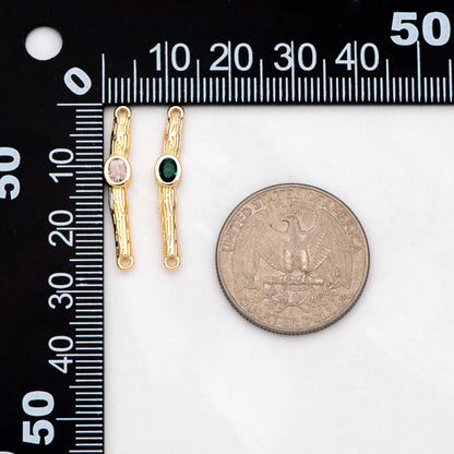 10pcs CZ Pave Bar Connector 27mm, Real Gold plated Brass, Cubic Zirconia Stick Charms (GB-3234)