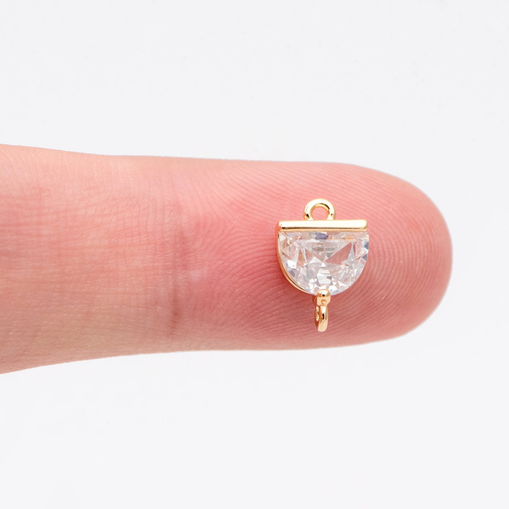 4pcs CZ Pave Gold Half Round Connectors, Gold plated Brass Semicircle Link Charms (GB-3220)