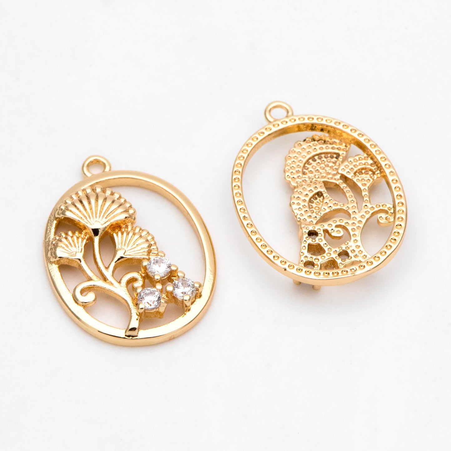 4pcs CZ Pave Gold Oval Flower Charms, Earring Findings, Jewelry Making, Diy Material, Jewelry Supplies (GB-3118-H)