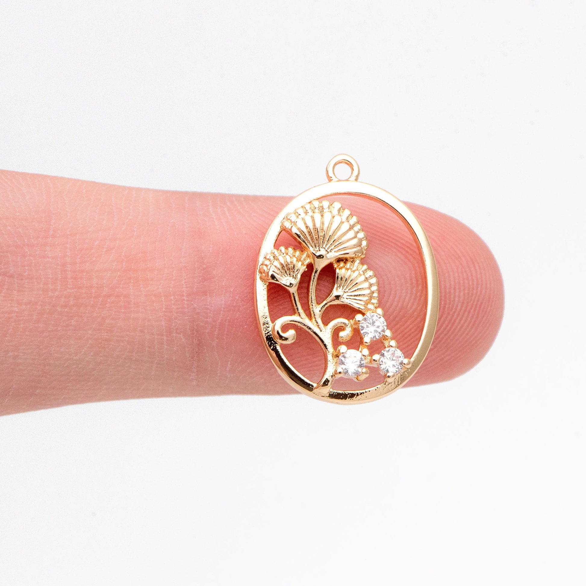 4pcs CZ Pave Gold Oval Flower Charms, Earring Findings, Jewelry Making, Diy Material, Jewelry Supplies (GB-3118-H)