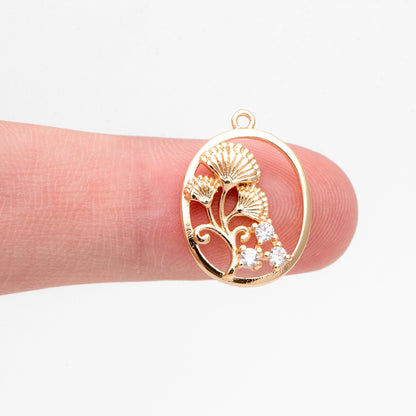 4pcs CZ Pave Gold Oval Flower Charms, Earring Findings, Jewelry Making, Diy Material, Jewelry Supplies (GB-3118-H)