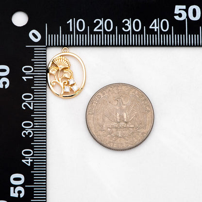 4pcs CZ Pave Gold Oval Flower Charms, Earring Findings, Jewelry Making, Diy Material, Jewelry Supplies (GB-3118-H)