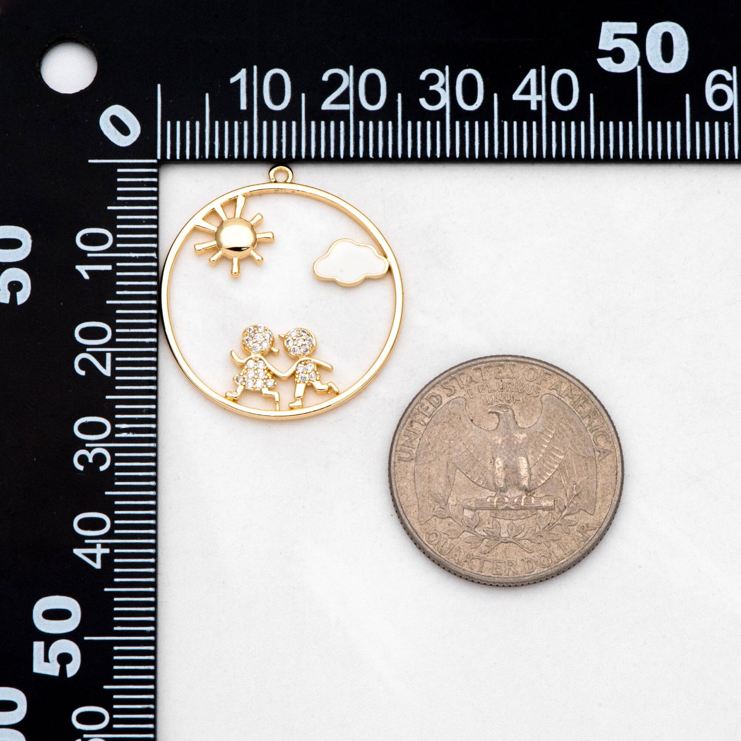 4pcs CZ Pave Gold Round Boy and Girl Charms, 18K Gold plated Brass, Sun Cloud Pendants (GB-3186)